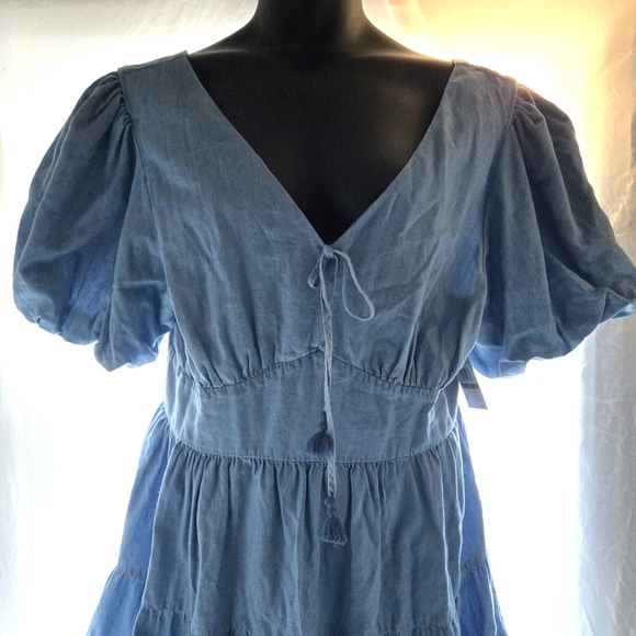 Blue Puff Sleeve Denim Dress NWT - Picture 4 of 10